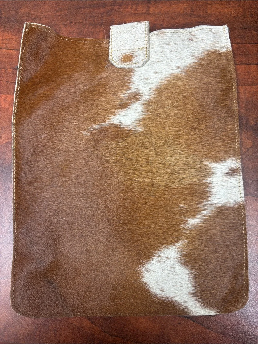 Brown and White Cowhide Tablet Sleeve with Leather Louis Vuitton Patch
